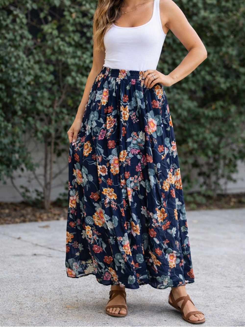 Navy Floral Maxi Skirt